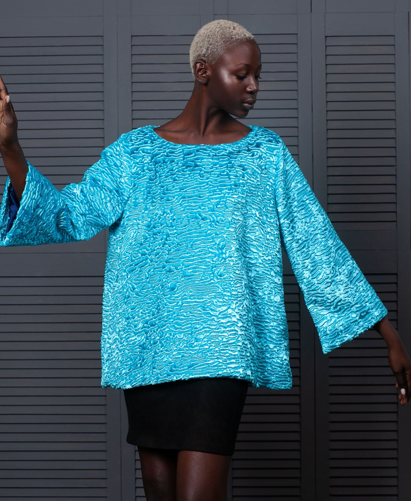 Photo #1 - Sweater eco fur Tissavel - astrakhan aquamarine