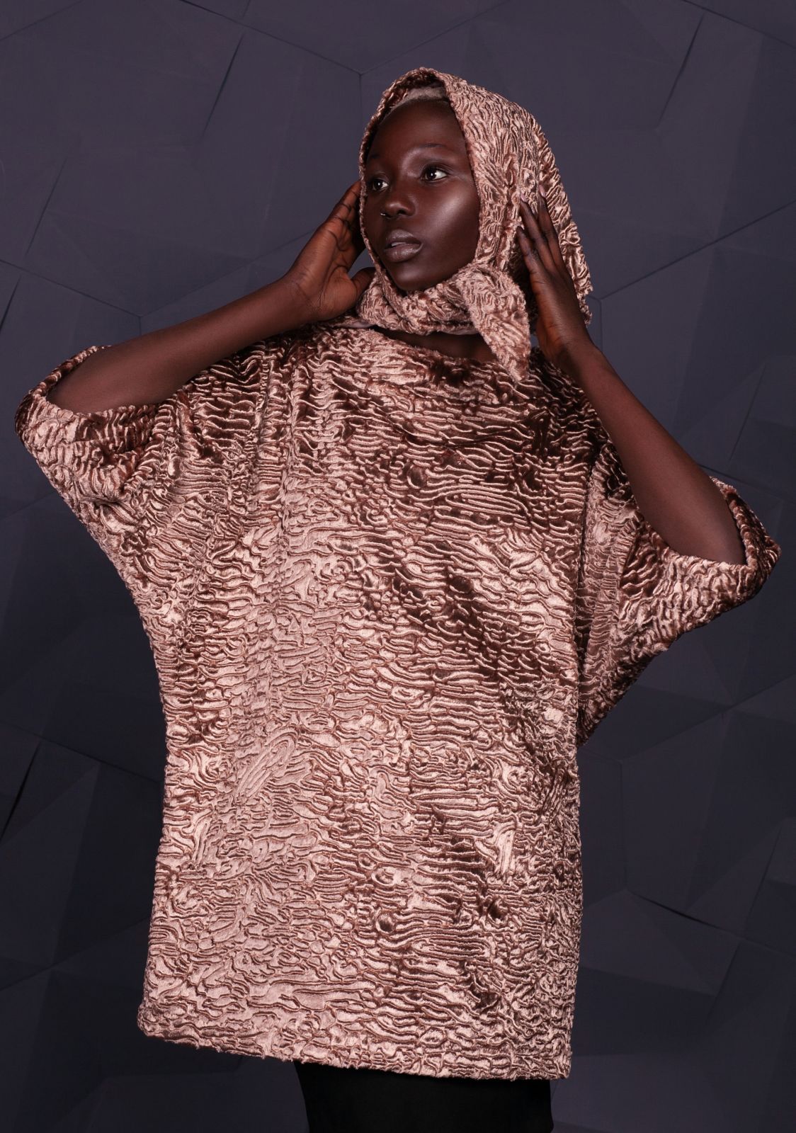 Photo #2 - Kerchief eco fur Tissavel - astrakhan onyx