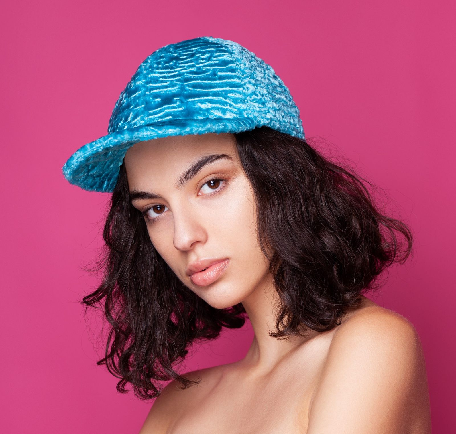 Photo #1 - Baseball hat eco fur Tissavel - astrakhan aquamarine