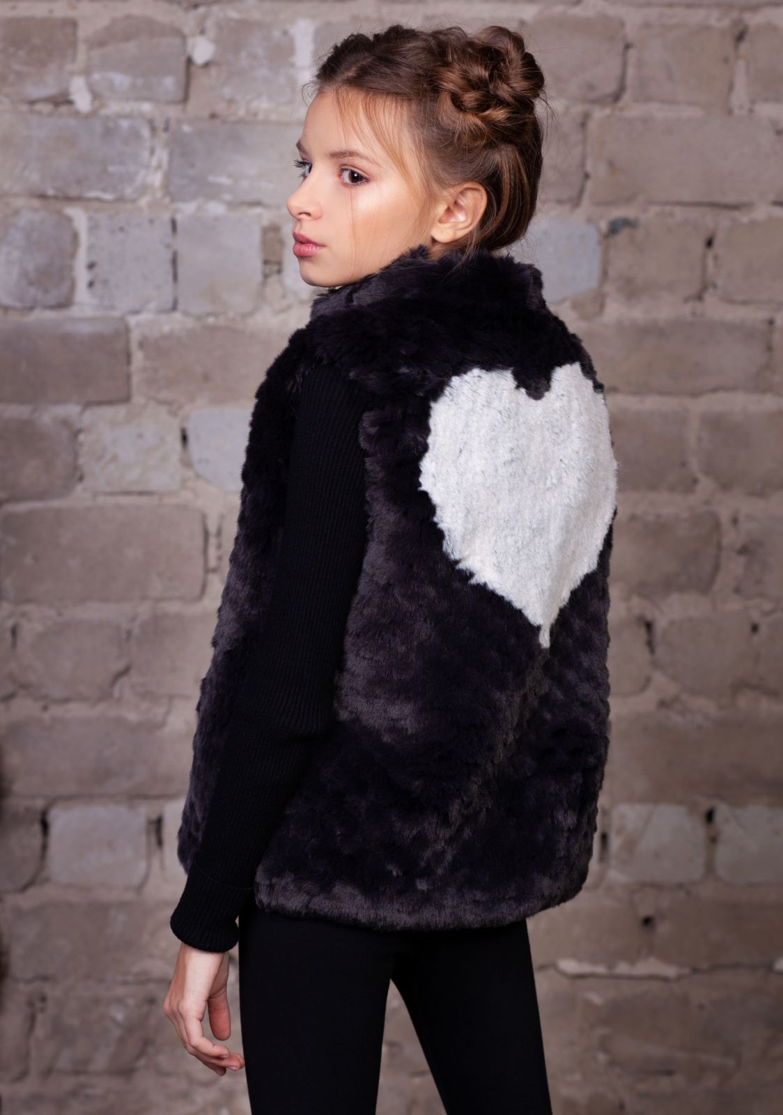 Photo #3 - Kids vest eco fur Tissavel - chinchilla knitted graphite