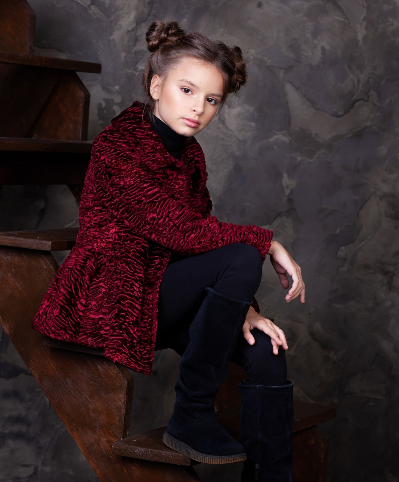 Photo #3 - Kids coat eco fur Tissavel - astrakhan garnet