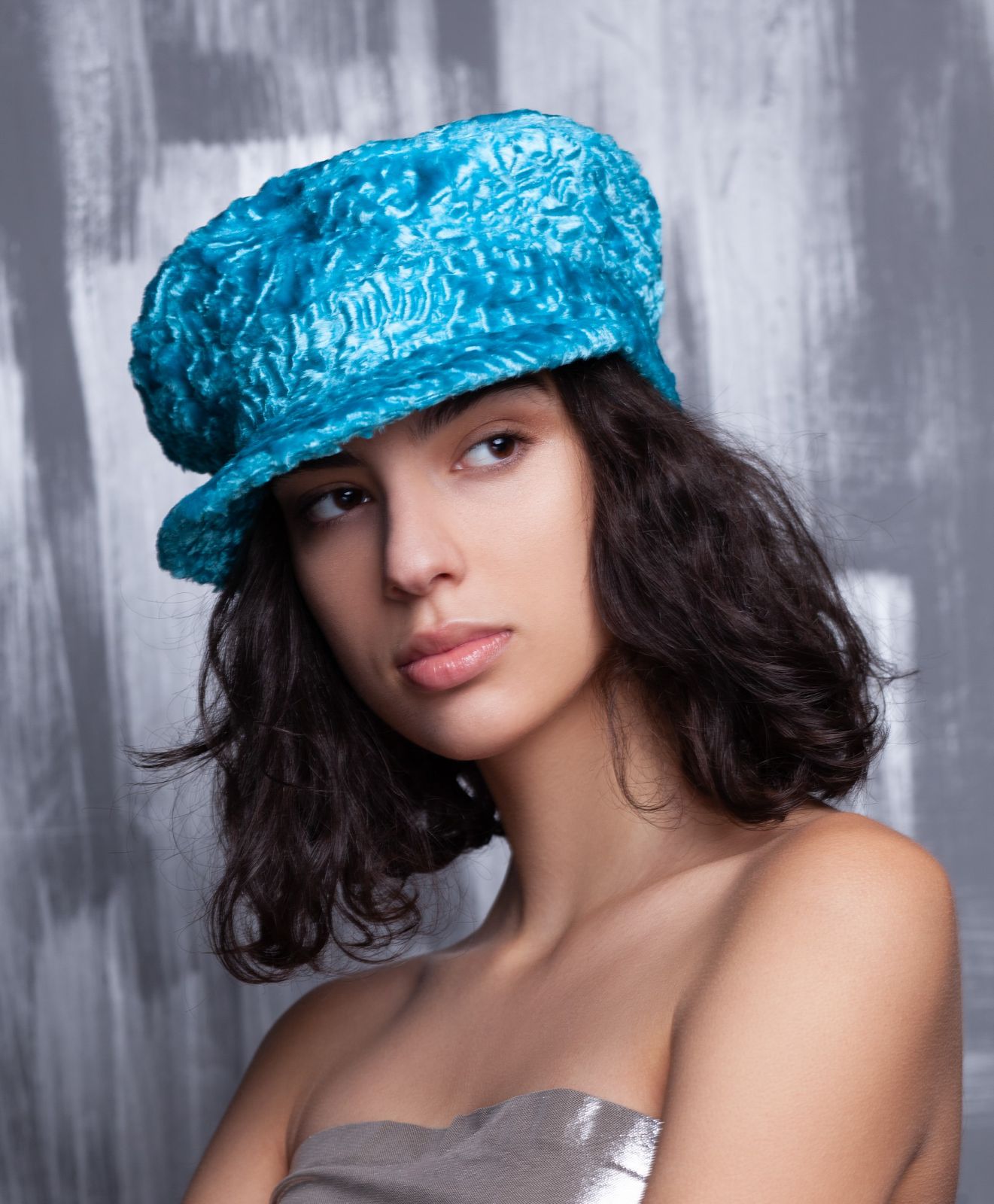 Photo #2 - Baker boy hat eco fur Tissavel - astrakhan aquamarine