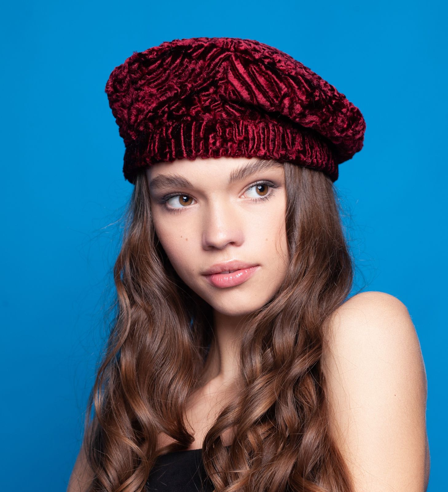 Photo #2 - Beret eco fur Tissavel - astrakhan garnet