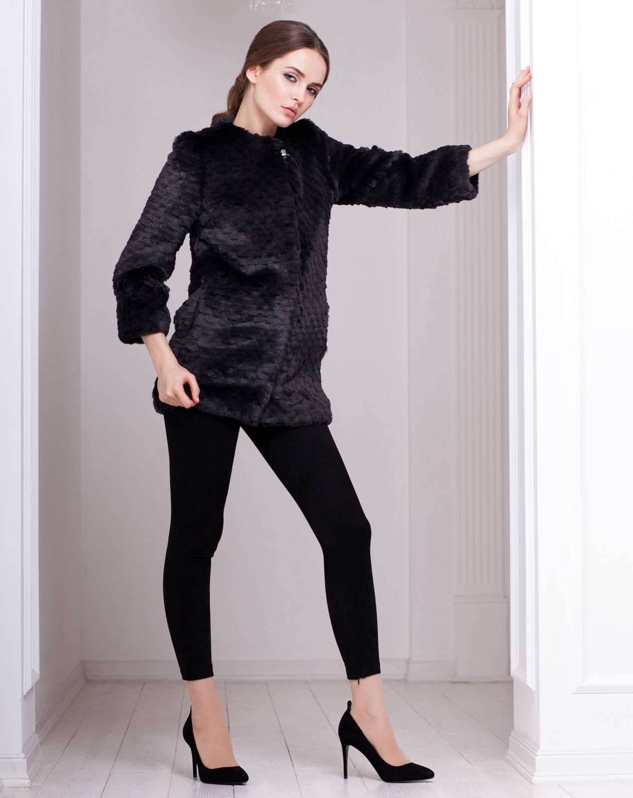 Photo #4 - Coat eco fur Tissavel - chinchilla knitted graphite